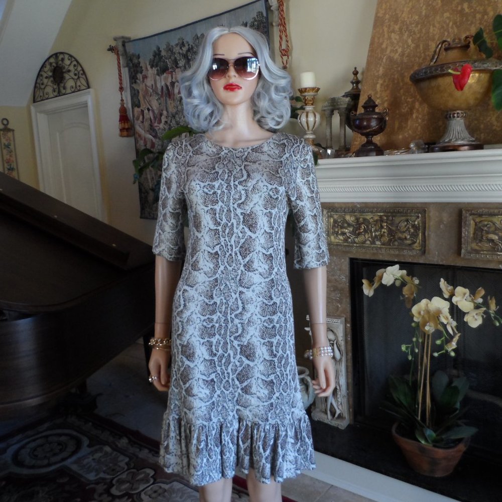 Chloe Brown Multi Python Print Knit Sheath Dress … - image 2